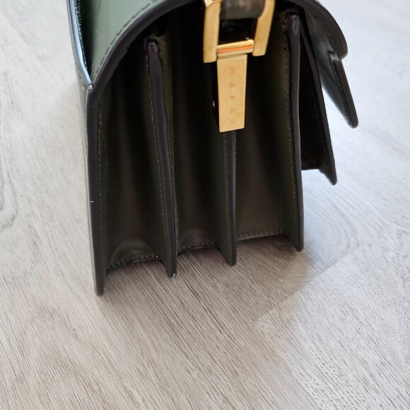 Marni Trunk Medium Leather sShoulder Bag Forest Green - Picture 15 of 16